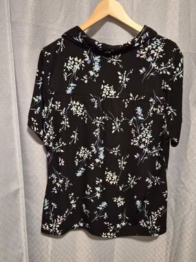 croft & barrow Black Short-Sleeve Top with Pastel Floral Print